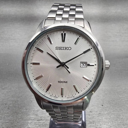 Seiko Watch Men 41mm Silver Dial Silver Tone Date Round 6N42-00G0 New Battery0