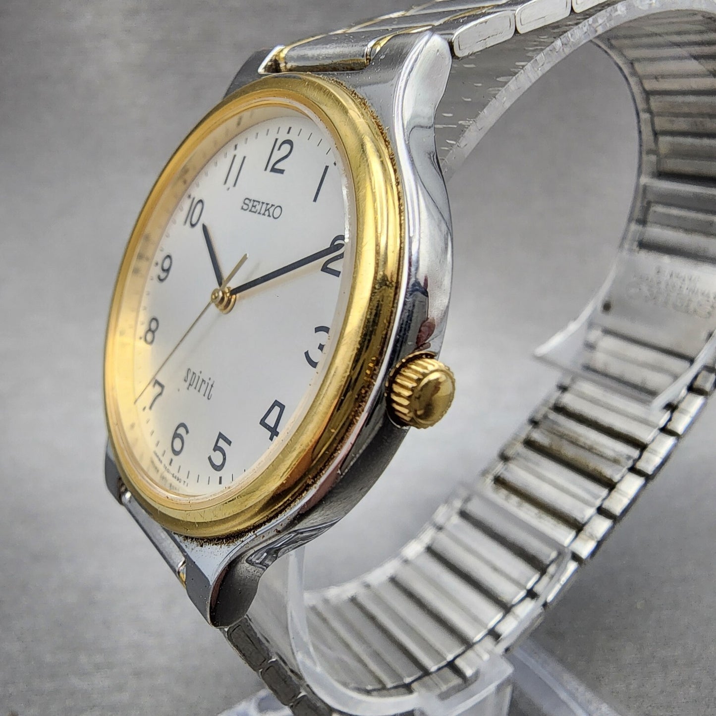 Seiko Spirit Watch Men 34mm Silver Dial two Tone Round 7n01-6a70 New Battery