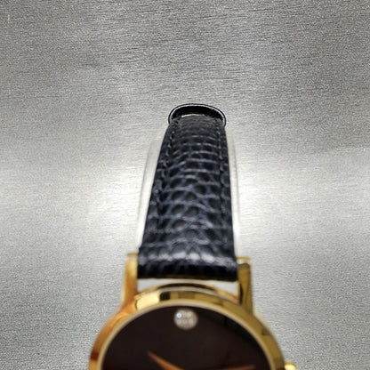 Movado Museum Watch Women 25mm Black Dial Gold Tone Round 87.A1.832 New Battery4