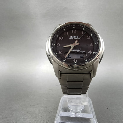 Casio Wave Ceptor Watch Men 42mm Black Dial Titanium Solar Analog Digital Works5