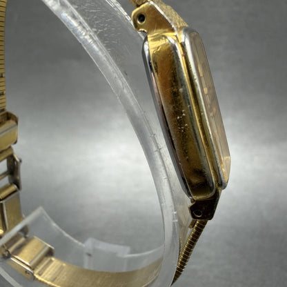 Seiko Tank Watch Women 13mm Champagne Dial Gold Tone 13205549 New Battery3