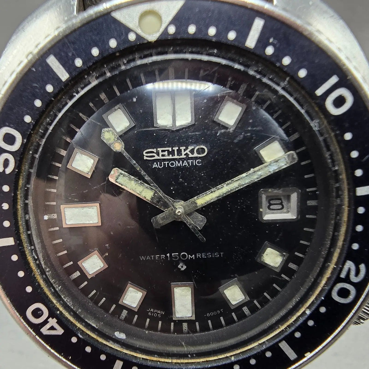 Seiko Captain Willard Dive Watch Men 44mm Black Dial Steel Date 6105-8110 Works1