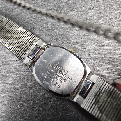 Seiko Watch Women 17mm Silver Dial Two Tone Octagon 7320-5490 New Battery VTG10