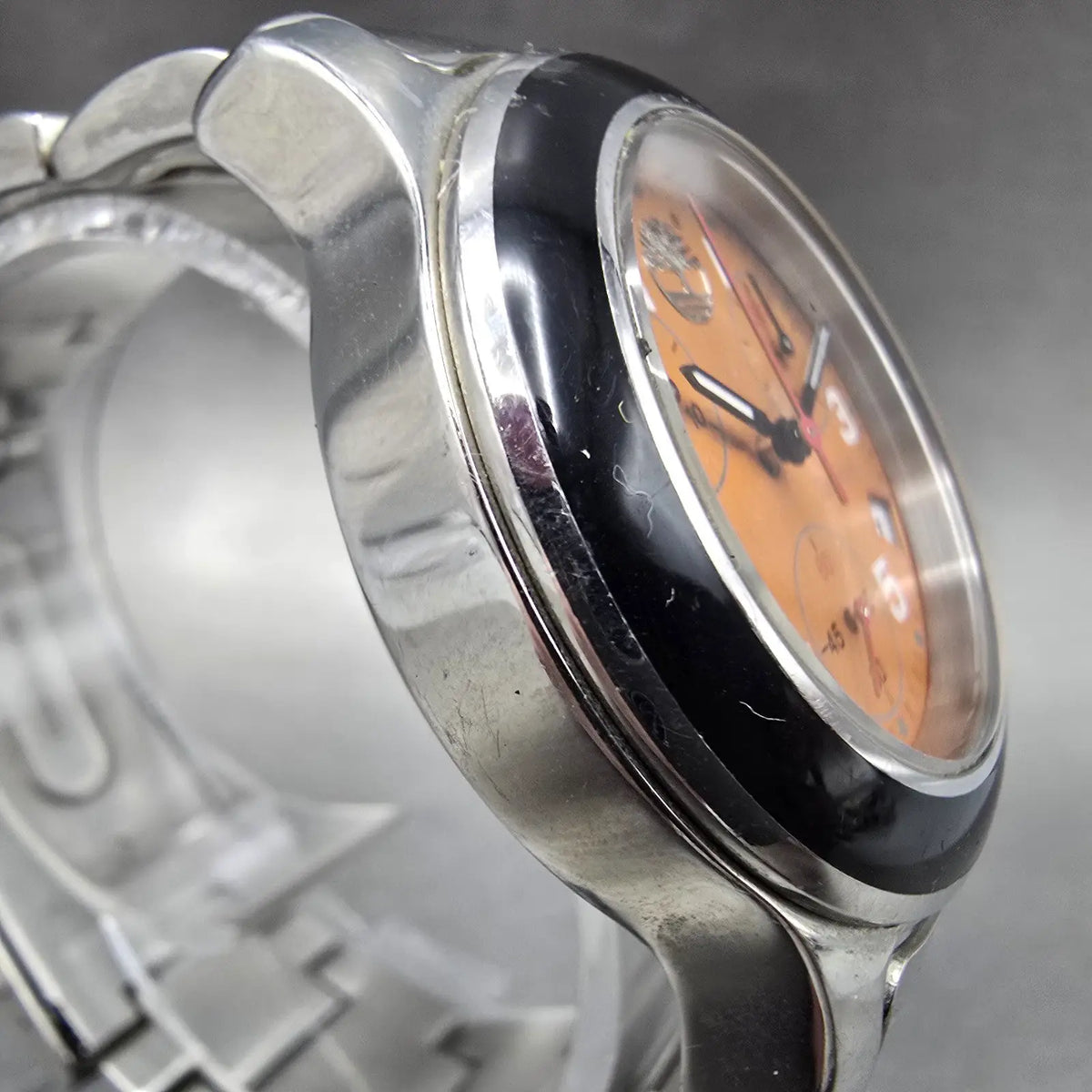 Timberland Chronograph Watch Men 35mm Orange Dial Steel Date Round New Battery3
