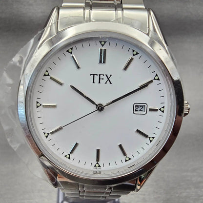 Bulova TFX Watch Men 40mm White Dial Silver Tone Date Round 36B100 New Battery1