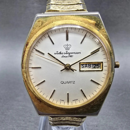 Jules Jurgensen Watch Men 34mm White Dial Gold Tone Daydate Round 4535 New Batt0
