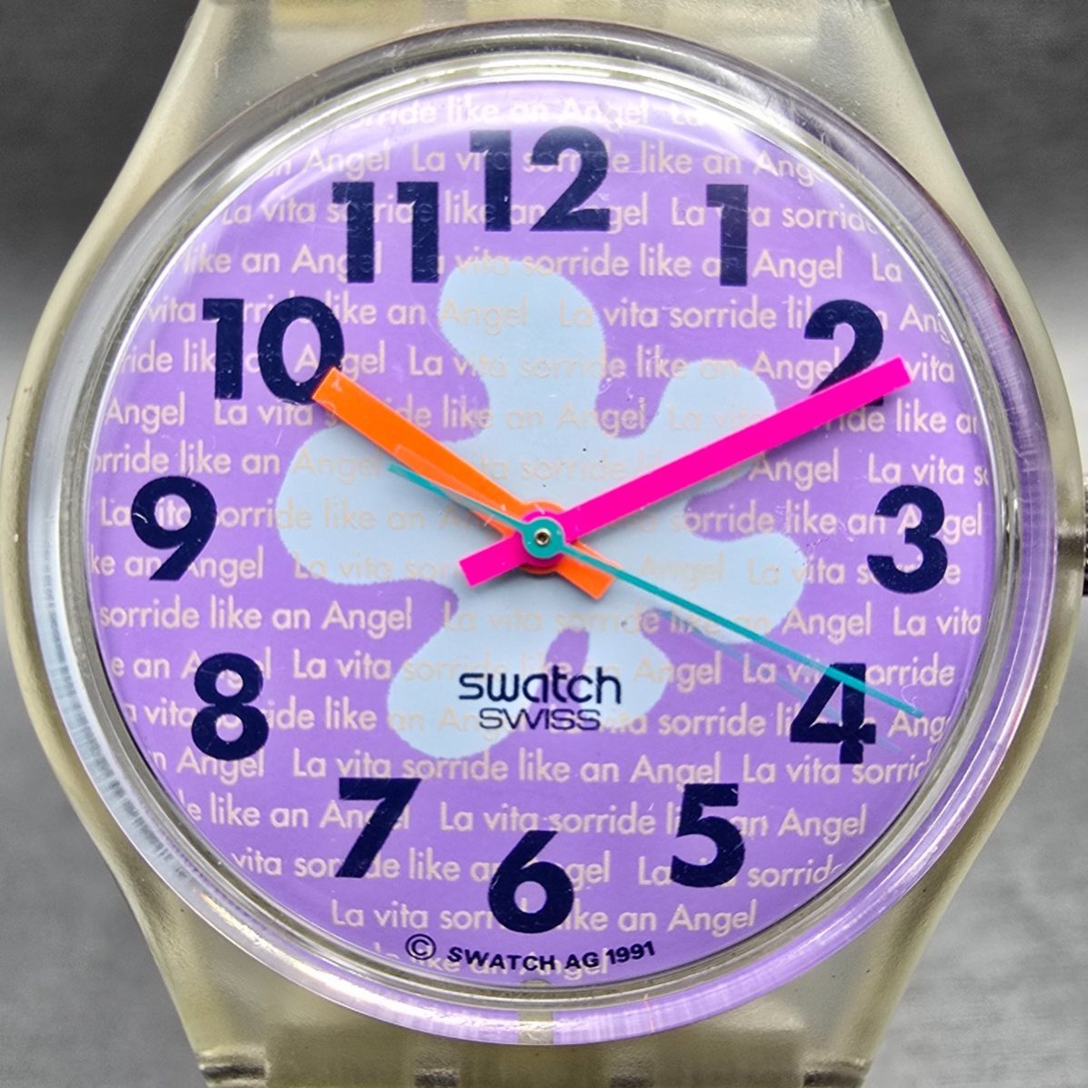 Swatch Rave Watch Women 34mm Purple Dial Clear Case Round GK134 New Battery2