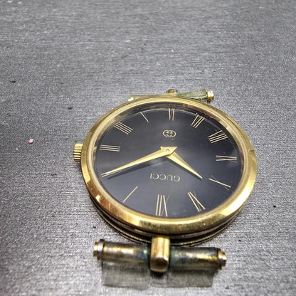 Gucci 2000M Watch Men 30mm Black Dial Gold Plated Round New Battery Vintage MNB5