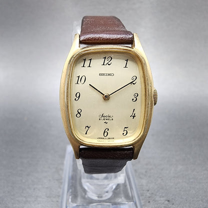 Seiko Socie Tank Watch Women 23mm Champagne Dial Gold Tone Manual 114500 Runs0