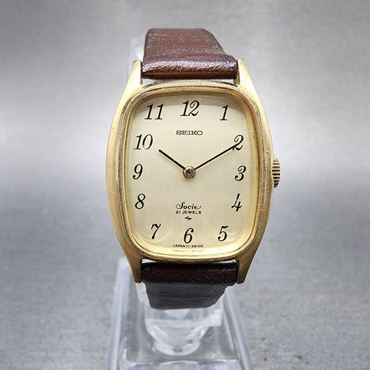 Seiko Socie Tank Watch Women 23mm Champagne Dial Gold Tone Manual 114500 Runs0