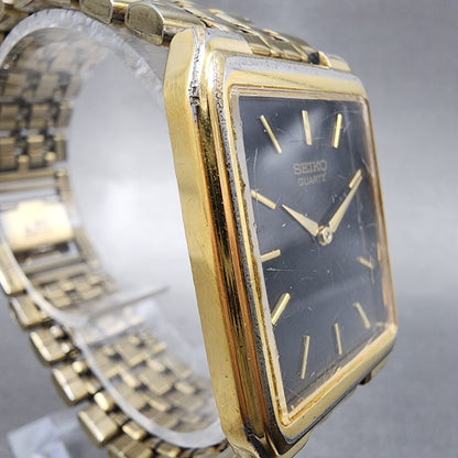 Seiko Tank Watch Men 27mm Black Dial Gold Tone Date 7n295b29 New Battery3