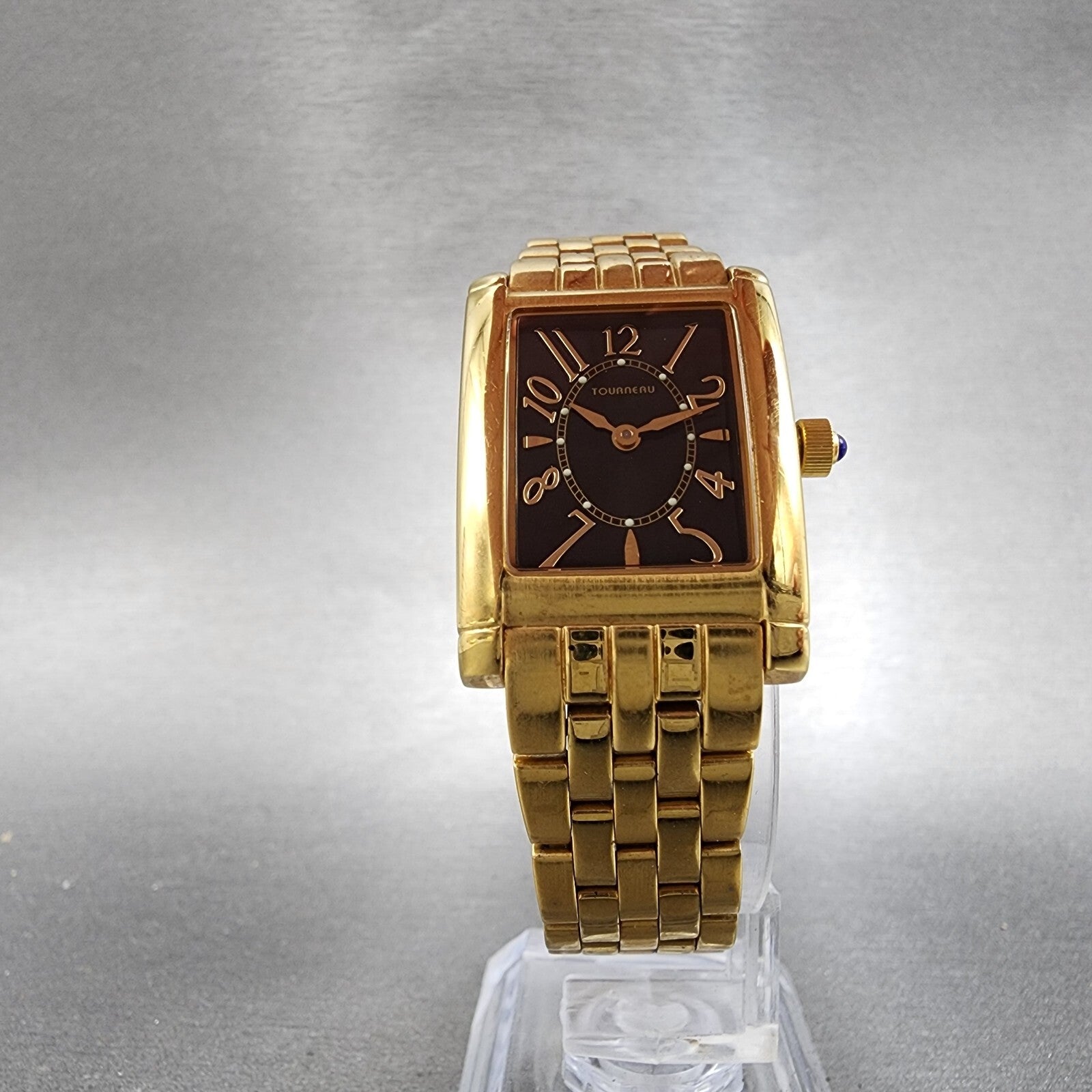 Tourneau Tank Watch Women 22mm Black Dial Gold Tone Rectangle READ New Battery5
