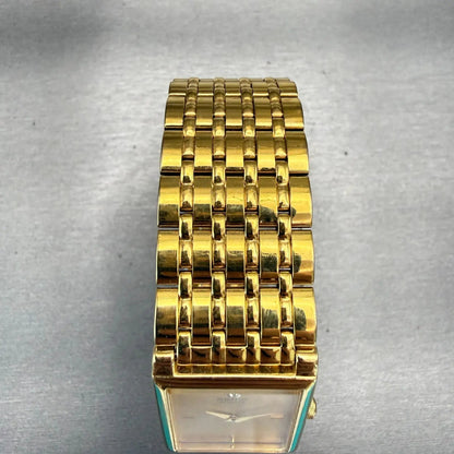 Seiko Watch Women 23mm Gold Dial Gold Tone Rectangle 4N00-6298 New Battery VTG4