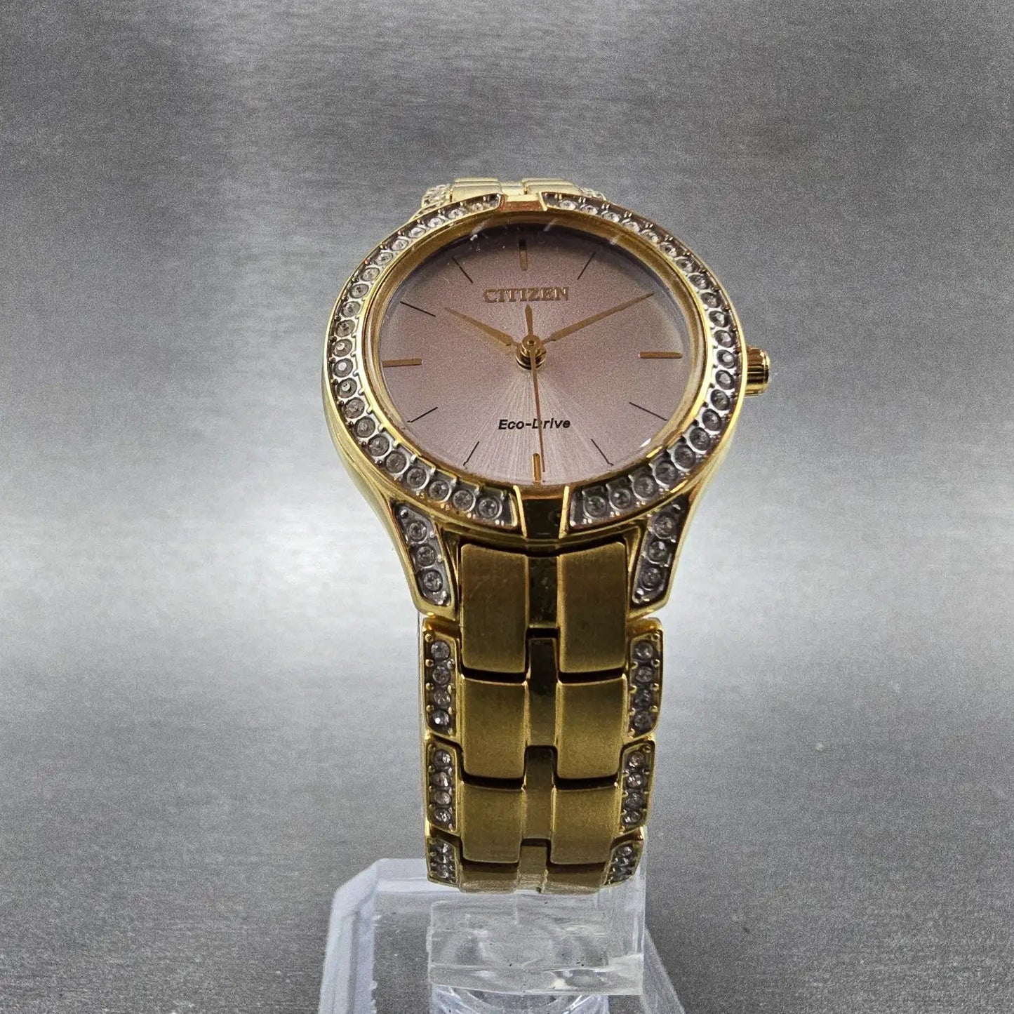 Citizen Eco-Drive Watch Women 28mm Silver Dial Gold Tone Round FE2062-58A Runs5