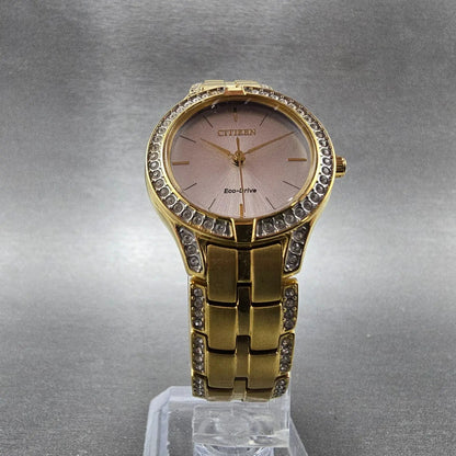 Citizen Eco-Drive Watch Women 28mm Silver Dial Gold Tone Round FE2062-58A Runs5