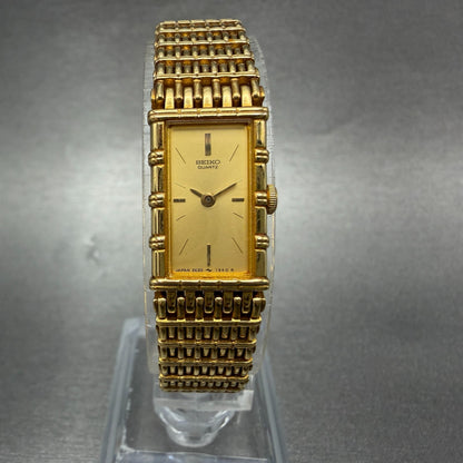 Seiko Tank Watch Women 12mm Champagne Dial Gold Tone 2e20-6109 New Battery 97KG0