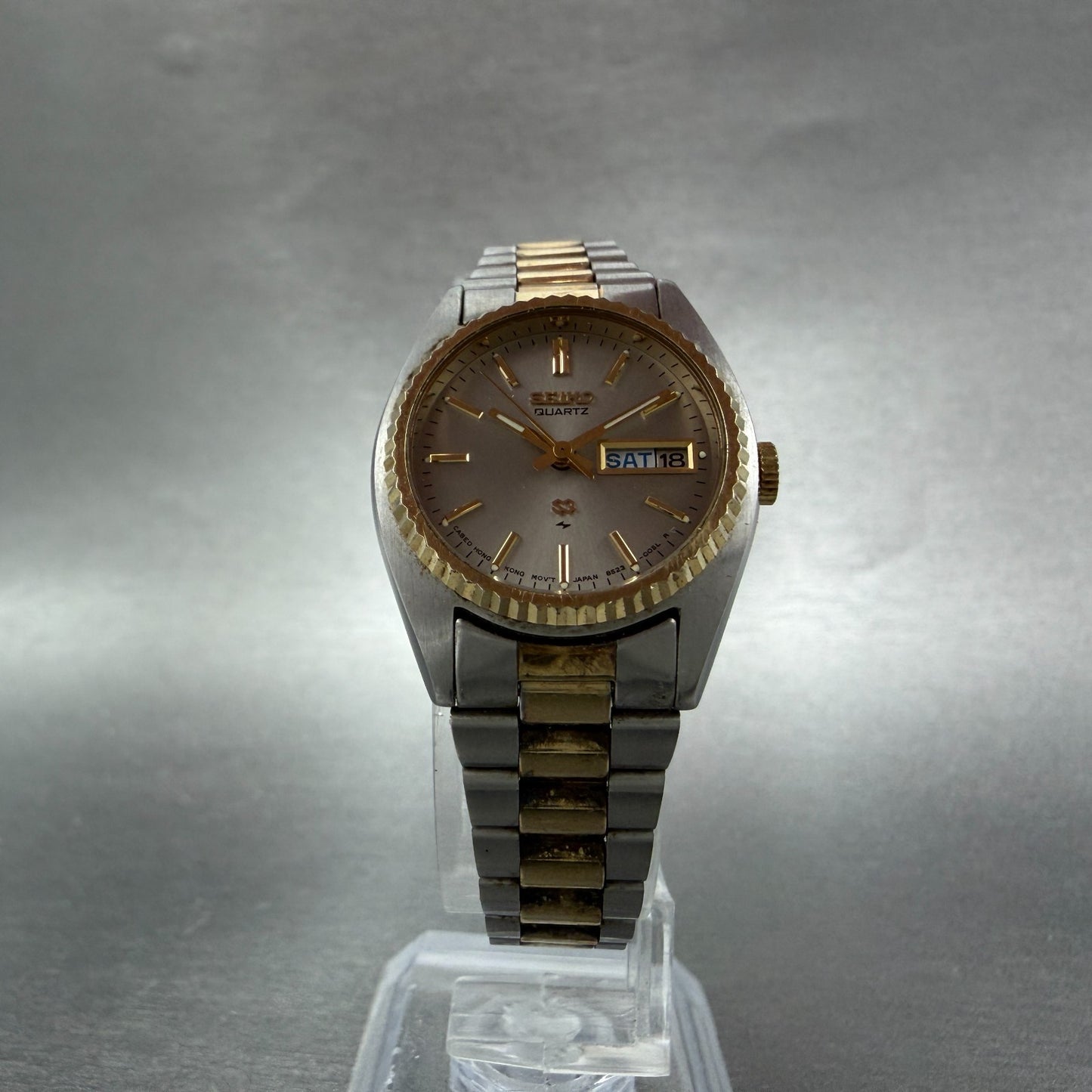 Seiko SQ Watch Women 24mm Silver Dial Two Tone Daydate 8523-0050 New Battery HJ75
