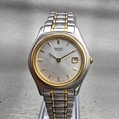 Seiko Watch Women 25mm Silver Dial Two Tone Date Round 7N89-0021 New Battery VTG0