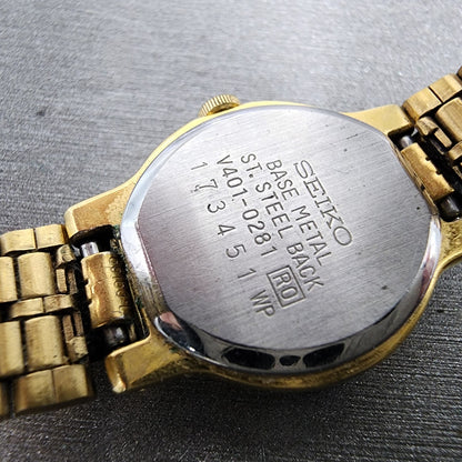 VTG Seiko SX Watch Women 19mm Black Dial Gold Tone Round V4010281 New Battery10