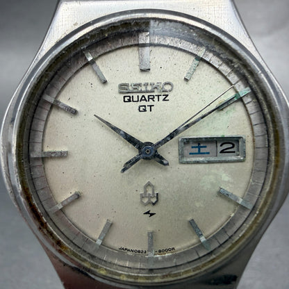 Seiko QT Watch Men 36mm Silver Dial Silver Tone Daydate 0823-8000 New Battery1