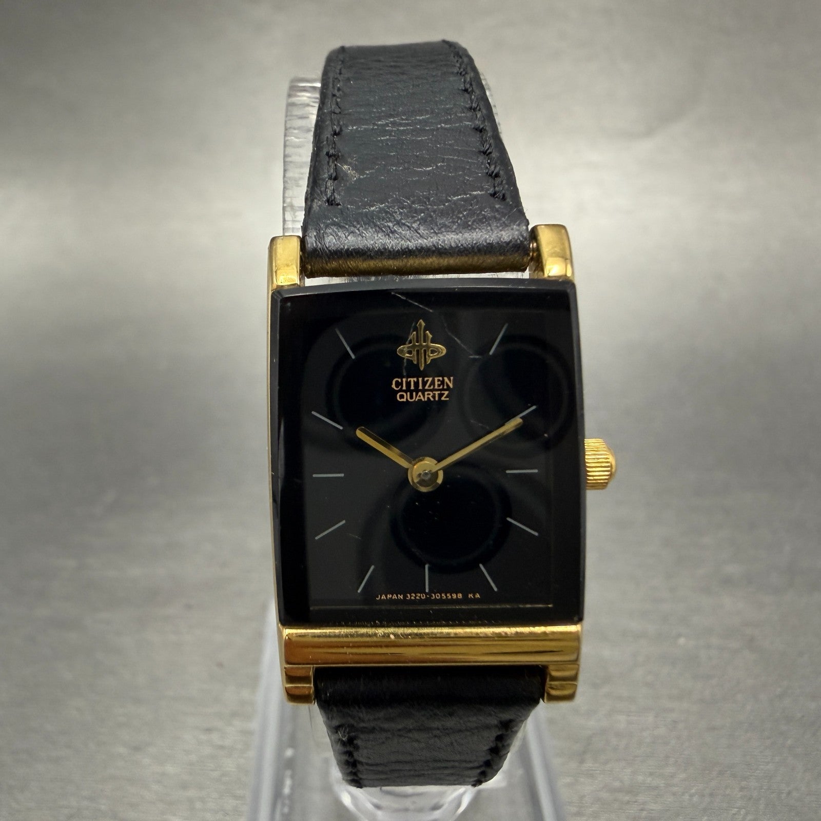 Citizen Tank Watch Women 18mm Black Dial Gold Tone Rectangle 3220-325435 New Bat0