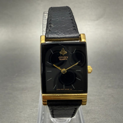 Citizen Tank Watch Women 18mm Black Dial Gold Tone Rectangle 3220-325435 New Bat0