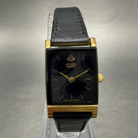Citizen Tank Watch Women 18mm Black Dial Gold Tone Rectangle 3220-325435 New Bat0