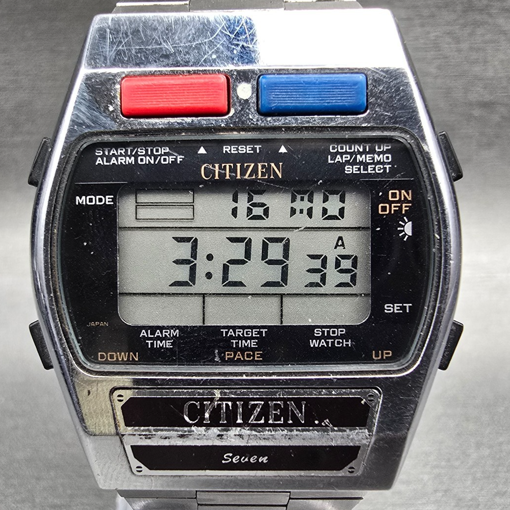 Citizen Seven Digital Watch Men 33mm Silver Chrono Alarm 9590-084063 New Battery1