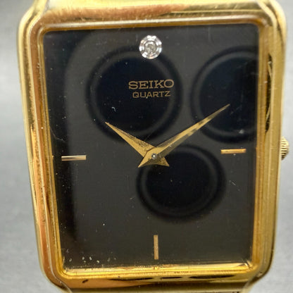 Seiko Tank Watch Men 27mm Black Dial Gold Tone Rectangle 5Y30-5189 PARTS Vintage2