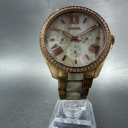 Fossil Cecile Watch Women 41mm White Dial Rose Gold Tone Daydate Round New Batt5