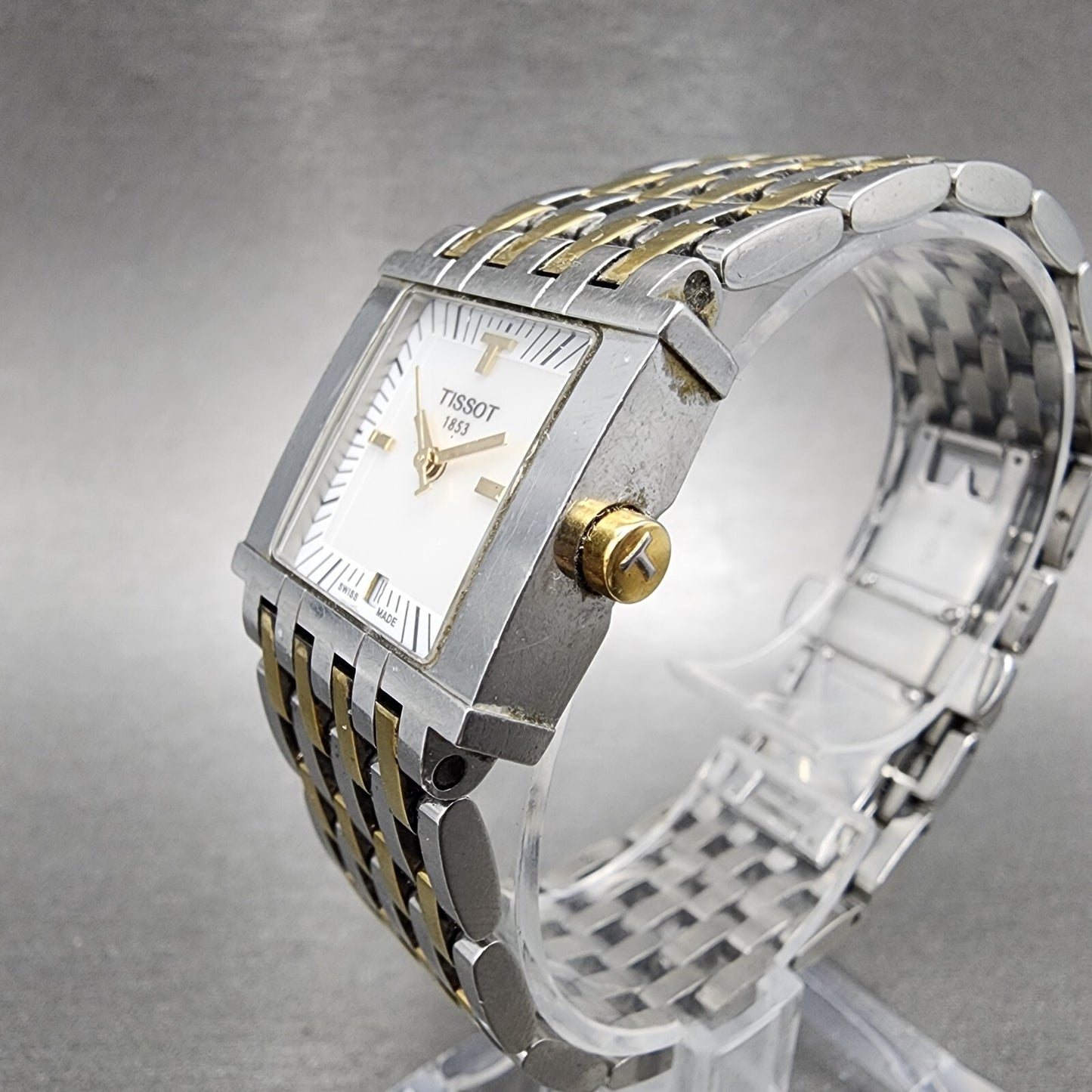 Tissot SixT Tank Watch Women 23mm MOP Dial Two Tone Date Rectangle New Battery2
