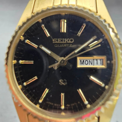 Seiko SQ Watch Women 24mm Black Dial Gold Tone Daydate Round 3E23-0A69 New Batt1