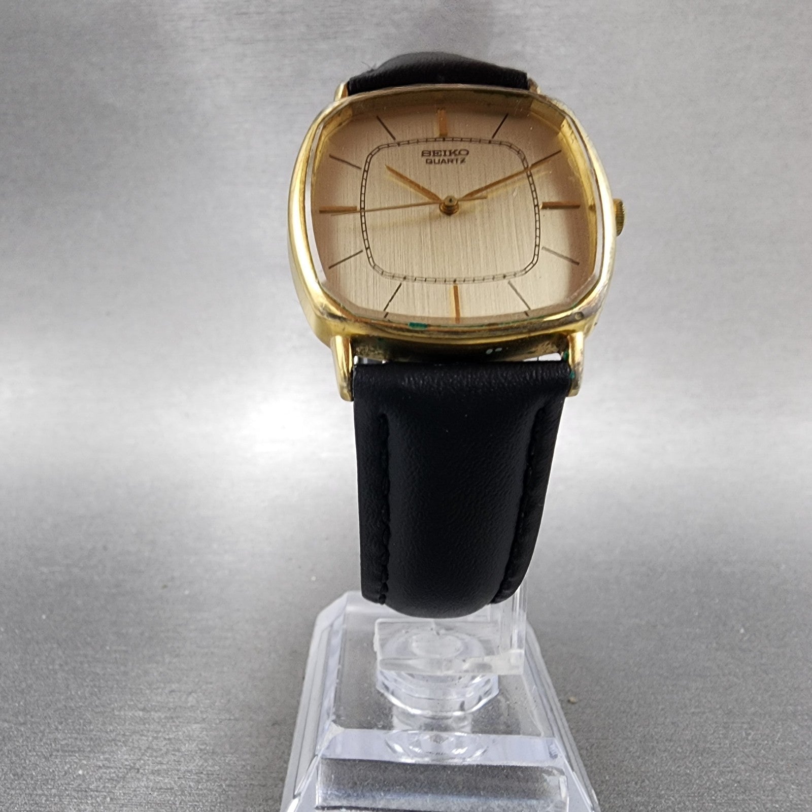 Seiko Watch Men 30mm Champagne Dial Gold Tone Rectangle 86215009 New Battery6