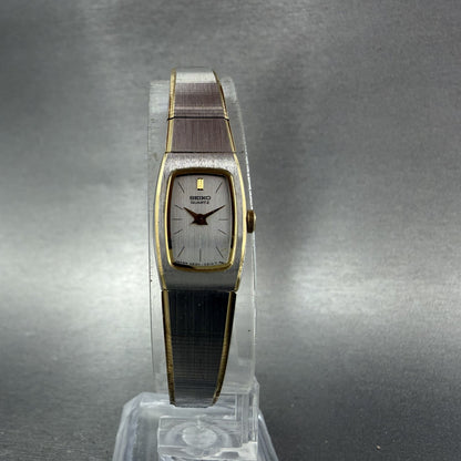 Seiko Tank Watch Women 13mm Silver Dial two Tone Rectangle 2e205139 New Battery5