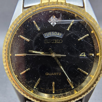 Seiko President Watch Men 36mm Black Dial Two Tone Daydate 7n43-8111 PARTS VTG2