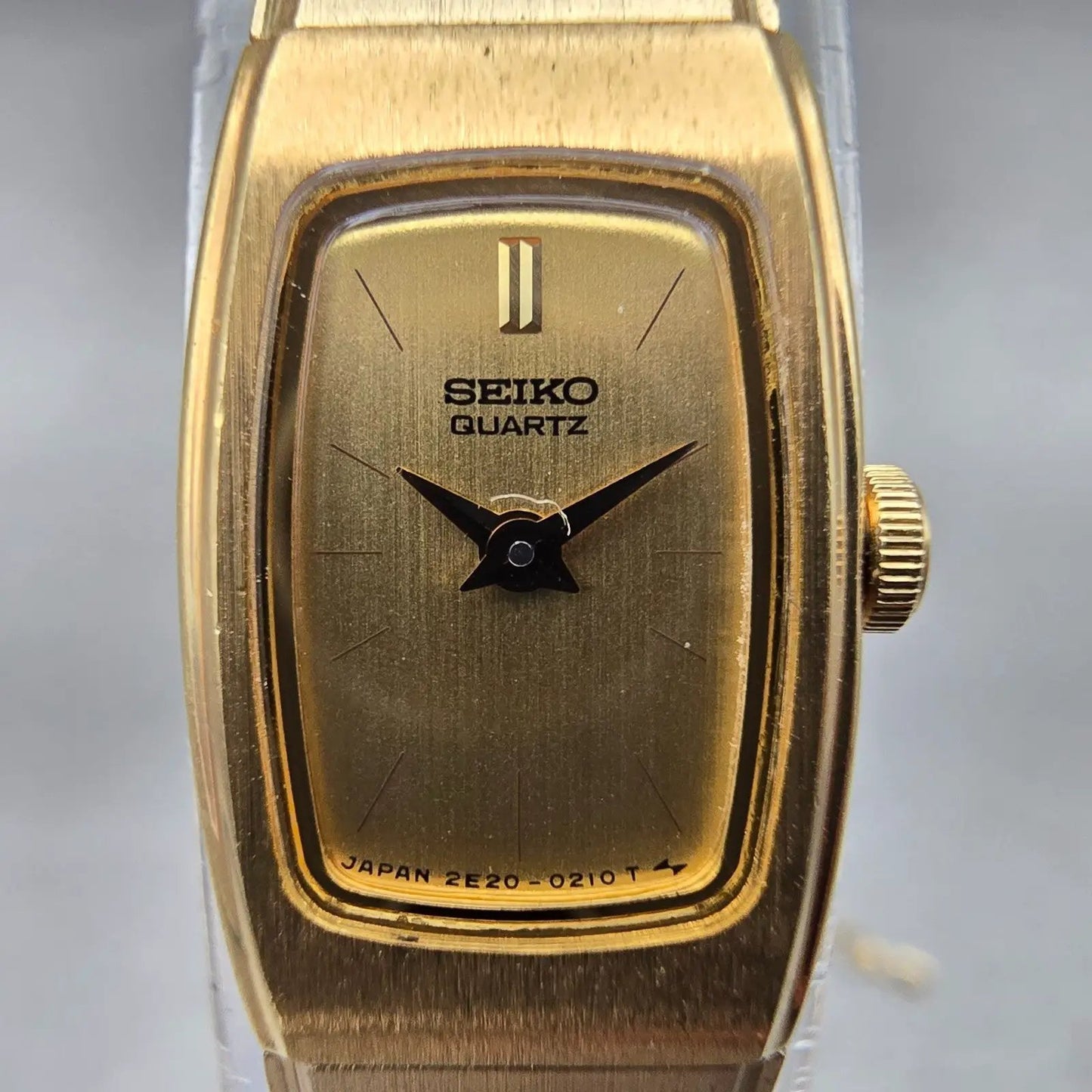 Seiko Tank Watch Women 13mm Gold Dial Gold Tone Rectangle 2E20-5139 New Battery1