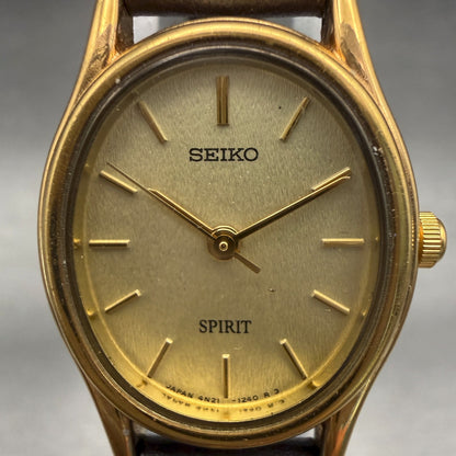 Seiko Spirit Watch Women 20mm Gold Dial Gold Tone Oval 4N21-5200 New Battery1