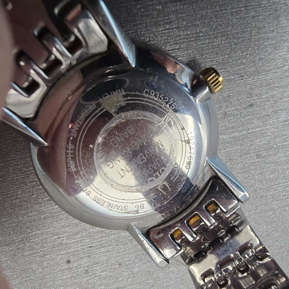 Bulova Watch Women 27mm Silver Dial Two Tone Gemmed Round 98P115 New Battery10