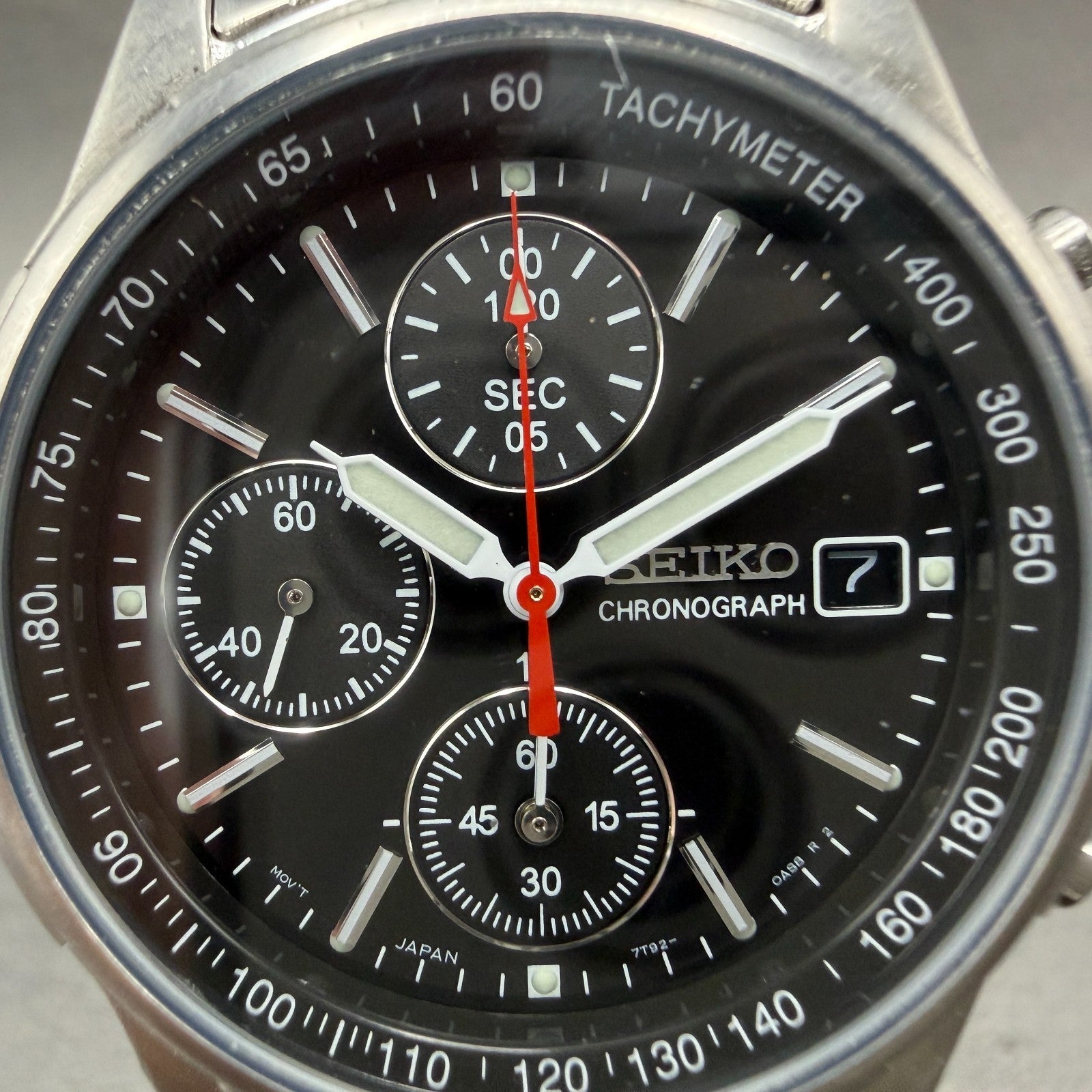 Seiko Chronograph Watch Men 36mm Black Dial Silver Tone Date 7T92-0BA0 New Batt41