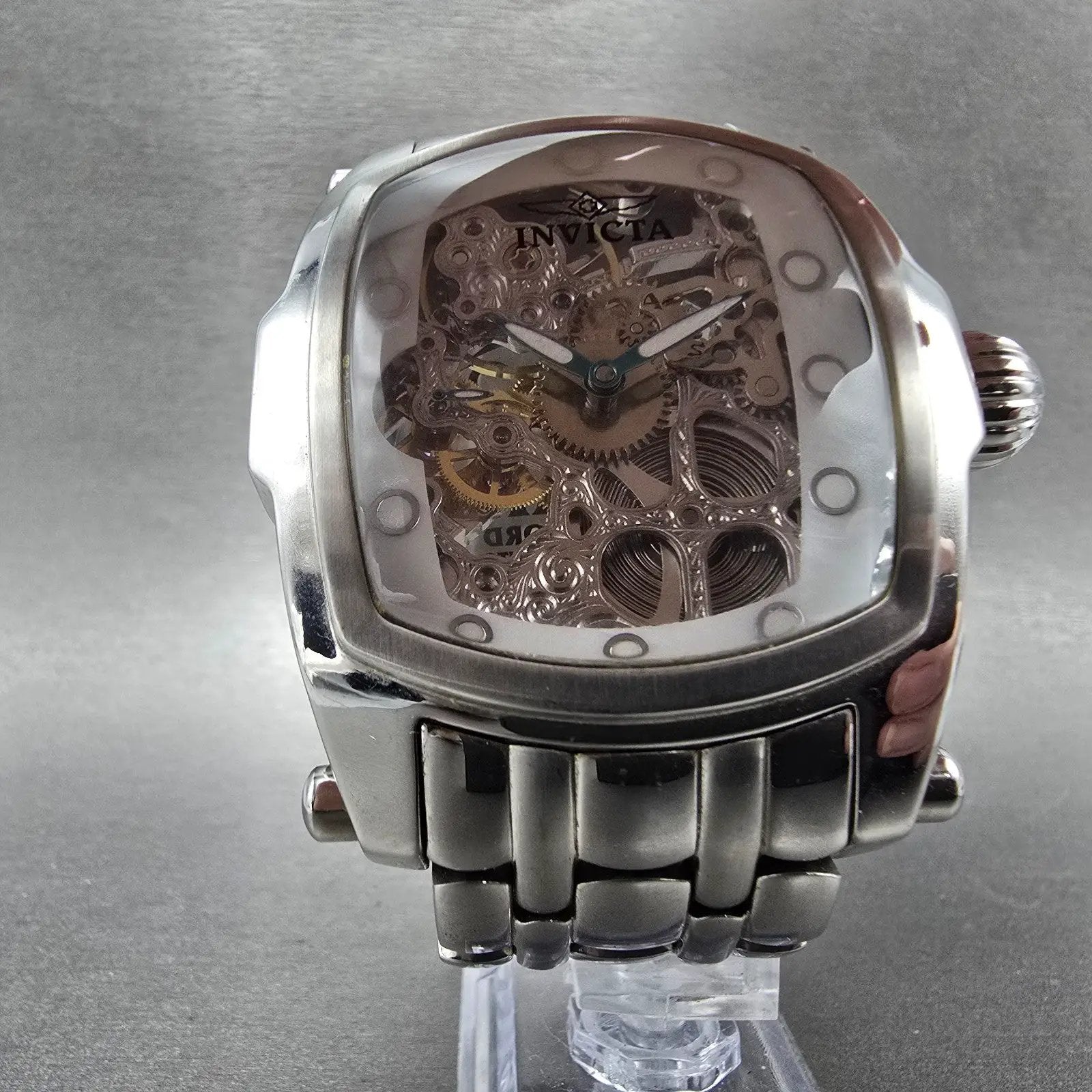 Invicta Lupha Watch Men 48mm Skeleton Dial Silver Tone Manual Wind 1252 Runs5