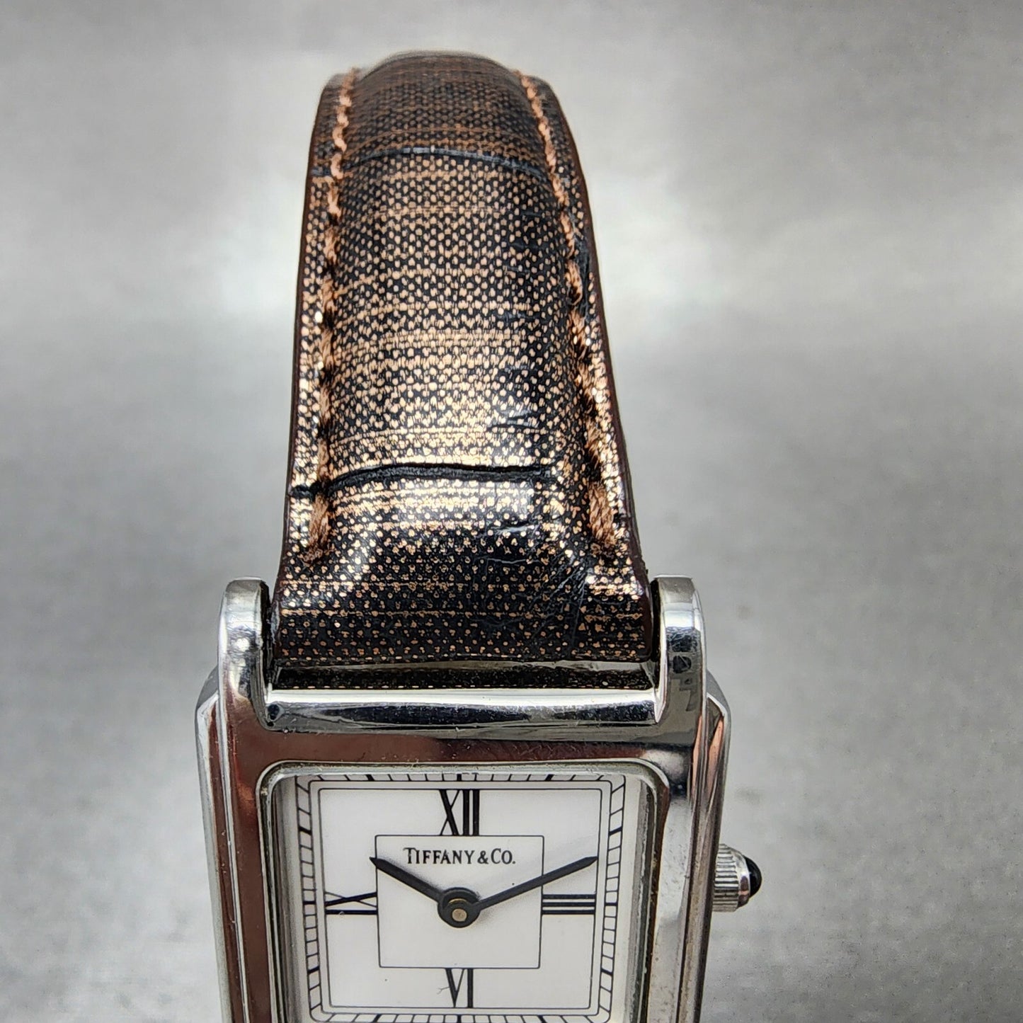 Tiffany & Co Tank Watch Women 23mm White Dial Steel Leather Band New Battery4