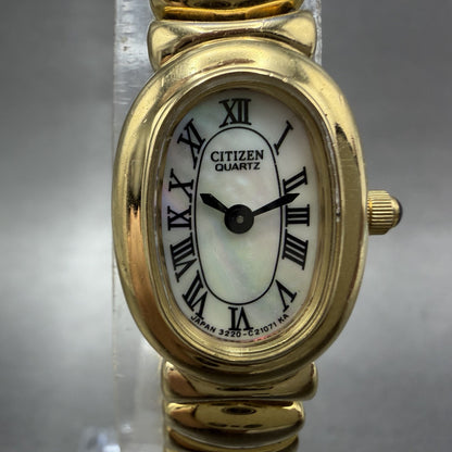 Citizen Watch Women 17mm MOP Dial Gold Tone Oval 3220327365 New Battery1