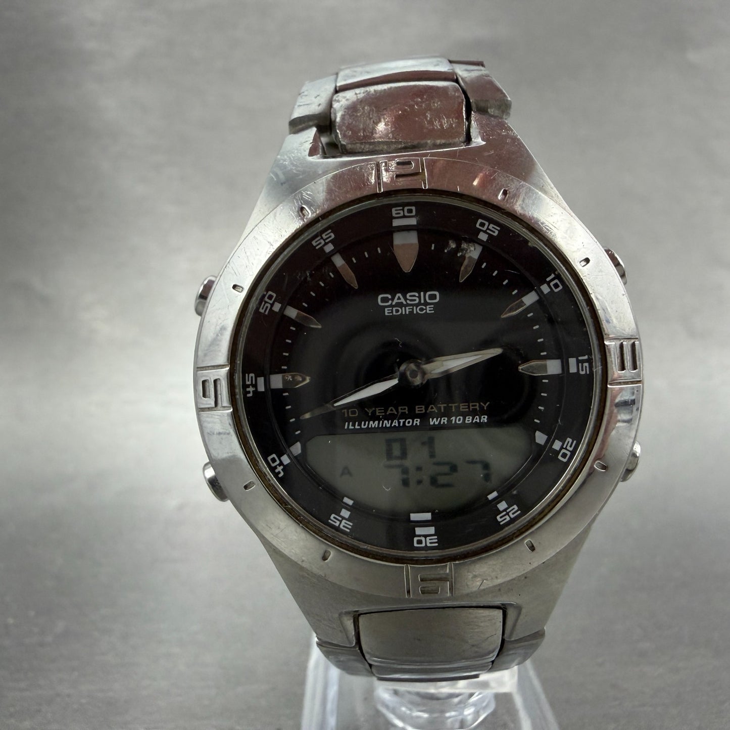 Casio Edifice Watch 38mm Silver Ana Digi Alarm Chrono EFA-110 Round New Battery5