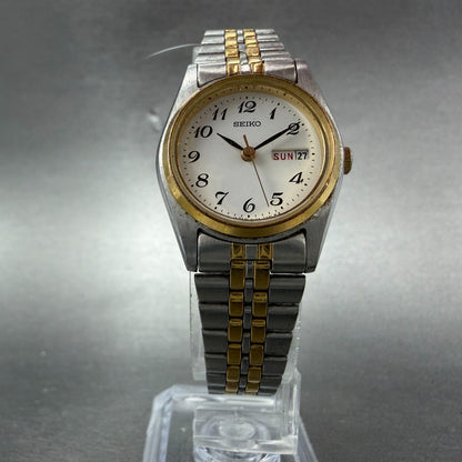 Seiko Watch Women 24mm White Dial Two Tone Daydate 7N83-0011 New Battery Round5