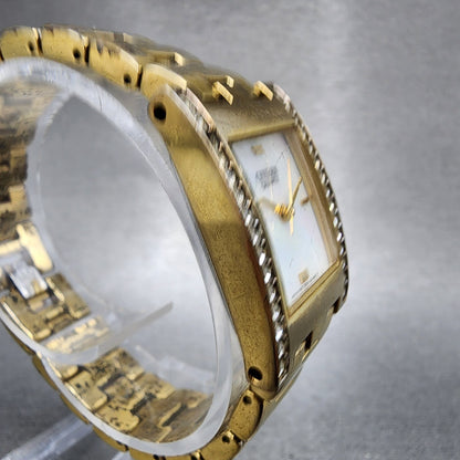 Citizen Tank Watch Women 20mm MOP Dial Gold Tone Rectangle 5930S072051 New Batt3