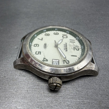 Fossil DRT Watch Men 37mm White Dial Silver Tone Date Round DT-4007 New Battery5