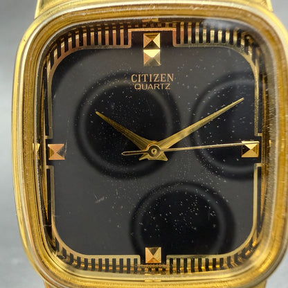 Citizen Tank Watch Men 27mm Black Dial Gold Tone Rectangle 4031-K00101 New Batt1