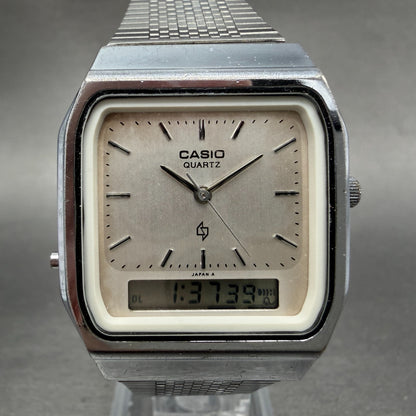 Casio AQ-330 Watch Men 31mm White Dial Silver Tone Alarm Chrono New Battery0
