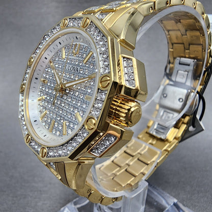 Bulova Octava Watch Women 36mm White Dial Gold Tone Octagon Crystal Accents2