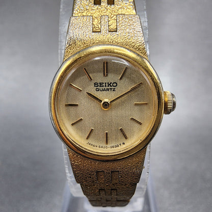 Seiko Watch Women 17mm Gold Dial Gold Tone Round 54205039 New Battery VTG ABD1